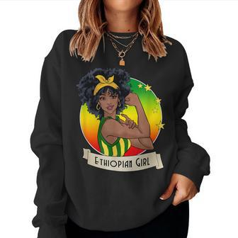 Proud Afro-Ethiopian Girl Ethiopia Flag Colors Heritage Women Sweatshirt - Monsterry AU