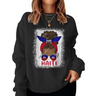 Proud Haitian Girl Messy Bun Haiti Flag Black Woman Women Sweatshirt - Seseable