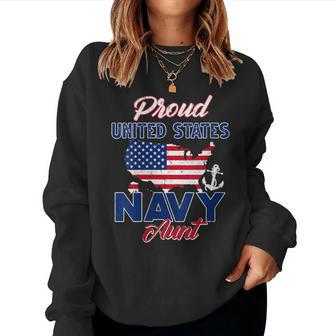 Proud Navy Aunt Us Flag Family Army Military Women Sweatshirt - Monsterry UK