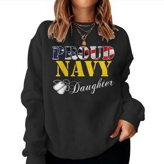 Proud Navy Daughter With American Flag Veteran Women Sweatshirt - Monsterry DE
