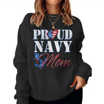 Proud Navy Mom Usa Heart American Flag Women Sweatshirt - Monsterry