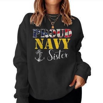 Proud Navy Sister With American Flag For Veteran Day Women Sweatshirt - Monsterry DE