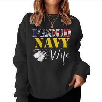 Proud Navy Wife With American Flag Veteran Women Sweatshirt - Monsterry CA