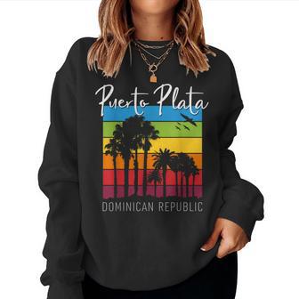 Puerto Plata Vacation Souvenir Rainbow Palm Tree Women Sweatshirt - Monsterry DE