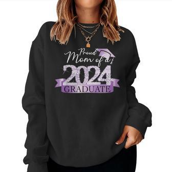Purple Black Proud Mom Of A 2024 Graduate Decoration Women Sweatshirt - Monsterry