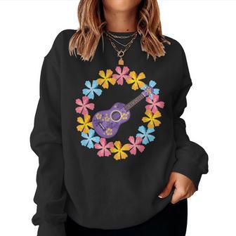 Purple Ukulele Gumamela Hibiscus Flower Lei Women Sweatshirt - Monsterry UK