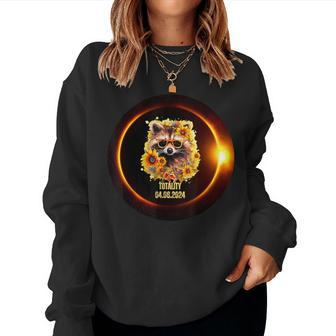 Raccoon Sunflower Totality Total Solar Eclipse April 8 2024 Women Sweatshirt - Monsterry DE