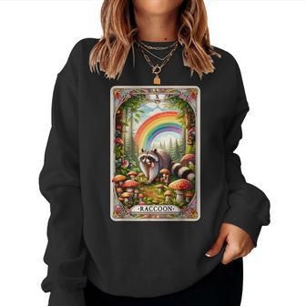Raccoon Tarot Card Rainbow Mystic Goblincore Racoon Women Sweatshirt - Seseable