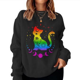 Rainbow Astrology Cat Lgbt Gay Pride Flag Women Sweatshirt - Thegiftio UK