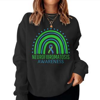 Rainbow Blue And Green Neurofibromatosis Awareness Ribbon Women Sweatshirt - Monsterry