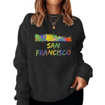 Rainbow Colorful Graffiti Style San Francisco City Skyline Women Sweatshirt - Monsterry CA