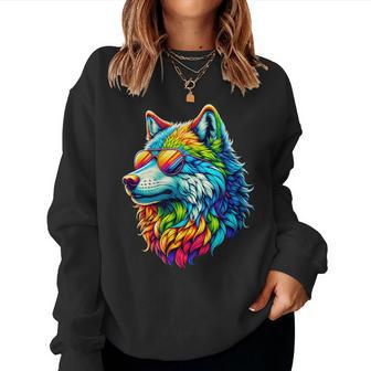 Rainbow Gay Pride Wolf Lesbian Lgbtq Wolves Women Sweatshirt - Monsterry