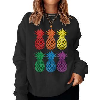 Rainbow Pineapples Aloha Hawaiian Gay Pride Month Women Sweatshirt - Monsterry UK