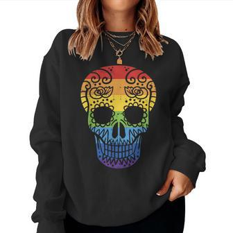 Rainbow Sugar Skull Day Of The Dead Lgbt Gay Pride Women Sweatshirt - Monsterry AU