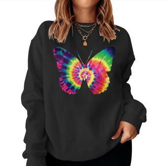 Rainbow Tie Dye Butterfly Tye Die Look Cool Women Sweatshirt - Monsterry