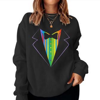 Rainbow Tux Cute Lgbtq Gay Pride Month Women Sweatshirt - Monsterry