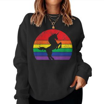 Rainbow Unicorn Striped Sunrise Distressed Relaxed Women Sweatshirt - Monsterry DE