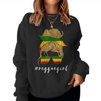 Rasta Reggae Girl Messy Bun Hair Hippie Jamaica Rastafarian Women Sweatshirt - Thegiftio UK