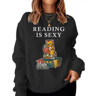 Reading Is Sexy Tiger Cat Reading Reading Women Women Sweatshirt - Monsterry