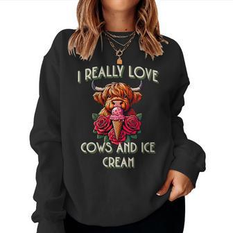 I Really Love Cows And Ice Cream Summer Women Sweatshirt - Monsterry CA
