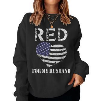 Red Friday For My Deployed Husband Military Wife Heart Flag Women Sweatshirt - Monsterry CA