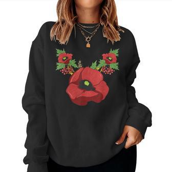 Red Poppies Floral Vintage Poppy Flowers Women Sweatshirt - Monsterry DE
