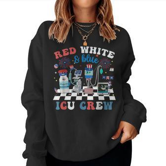 Red White Blue Icu Nurse Crew 4Th Of July Independence Day Women Sweatshirt - Monsterry UK