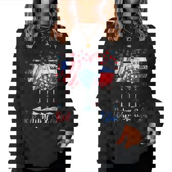 Red Wine & Blue 4Th Of July Wine Glasses American Flag Women Sweatshirt - Seseable