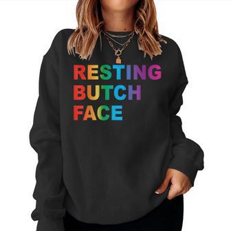 Resting Butch Face Rainbow Gay Pride Gender Queer Af Lgbtqia Women Sweatshirt - Monsterry