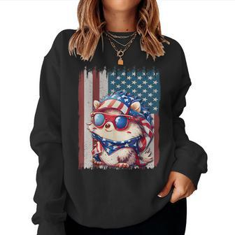 Retro American Flag Hedgehog Dad Mom 4Th Of July Women Sweatshirt - Monsterry CA