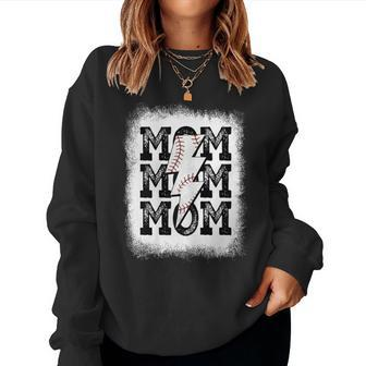 Retro Baseball Mama Distressed Lightning Bolt Mom Life Women Sweatshirt - Monsterry