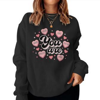 Retro Candy Heart Teacher Valentine's Day You Are Enough Women Sweatshirt - Monsterry