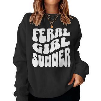 Retro Feral Girl Summer Groovy Mom Aunt Nager Women Sweatshirt - Monsterry
