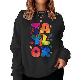 Retro First Name Taylor Girl Personalized Boy Groovy 80'S Women Sweatshirt - Monsterry