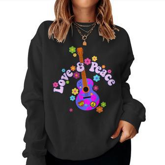 Retro Flower Power Guitar Love And Peace 2 Fan Fun Women Sweatshirt - Thegiftio UK