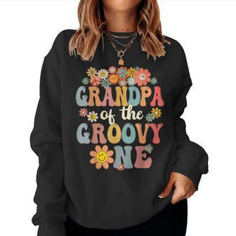 Retro Grandpa Of Groovy One Matching Family 1St Birthday Women Sweatshirt - Seseable