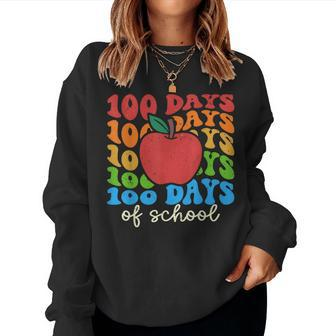 Retro Groovy 100 Days Of School Teacher 100Th Day Of School Women Sweatshirt | Mazezy