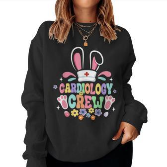 Retro Groovy Cardiology Crew Cardiac Nurse Bunny Ear Easter Women Sweatshirt - Seseable