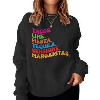 Retro Groovy Cinco De Mayo Tacos Fiesta Tequila Margaritas Women Sweatshirt | Mazezy UK