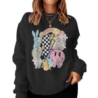 Retro Groovy Happy Easter Bunny Smile Face For Girls Women Sweatshirt | Mazezy