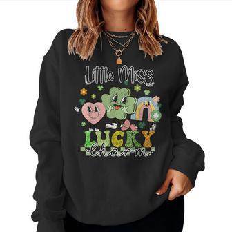 Retro Groovy Little Miss Lucky Charm St Patrick's Day Women Sweatshirt - Thegiftio UK