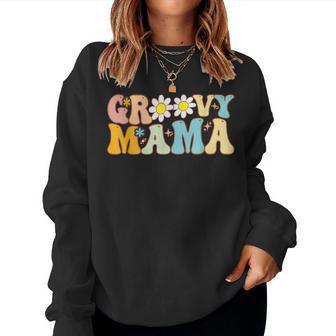 Retro Groovy Mama Daisy Flower Baby Shower For Mother's Day Women Sweatshirt - Monsterry AU