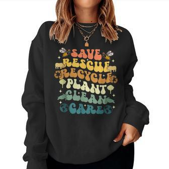 Retro Groovy Save Bees Rescue Animals Recycle Earth Day 2024 Women Sweatshirt | Mazezy AU
