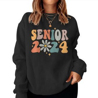 Retro Groovy Senior 24 Class Of 2024 Graduation Smile Grad Women Sweatshirt - Thegiftio UK
