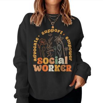 Retro Groovy Social Worker Flower Social Work Month Women Sweatshirt | Mazezy