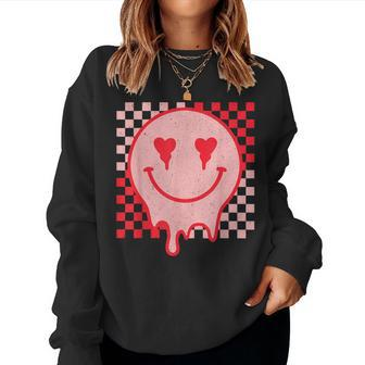 Retro Groovy Valentines Day Hippie Heart Matching Women Sweatshirt - Seseable
