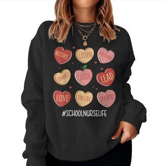 Retro Hearts School Nurse Life Valentines Day Women Sweatshirt | Mazezy