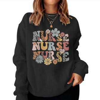 Retro Leopard Groovy Nurse Women Sweatshirt - Seseable