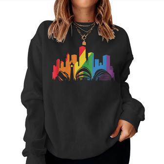 Retro Lgbt Rainbow Denver Skyline Lesbian Gay Pride Women Sweatshirt - Monsterry AU