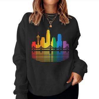 Retro Oakland Skyline Rainbow Lgbt Lesbian Gay Pride Women Sweatshirt - Monsterry UK